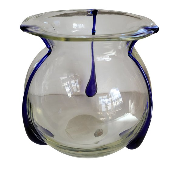 Vintage POSCHINGER Clear and Cobalt Tri-Tadpole Tear Drop Vase